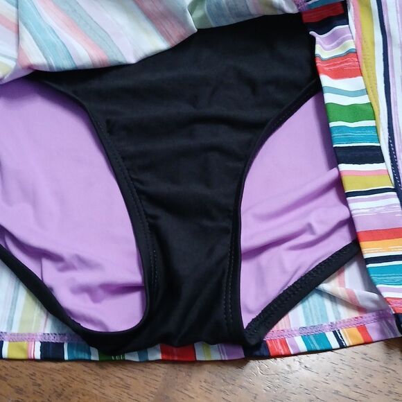 Anne Cole halter tankini swimsuit top  skirt multicolor stripe set Sz M/L NWOT - Picture 7 of 10